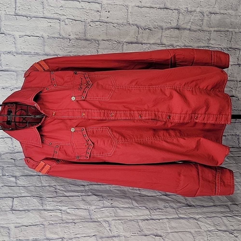 LEOPARD PARIS Red Western Men's Shirt 3XL‎